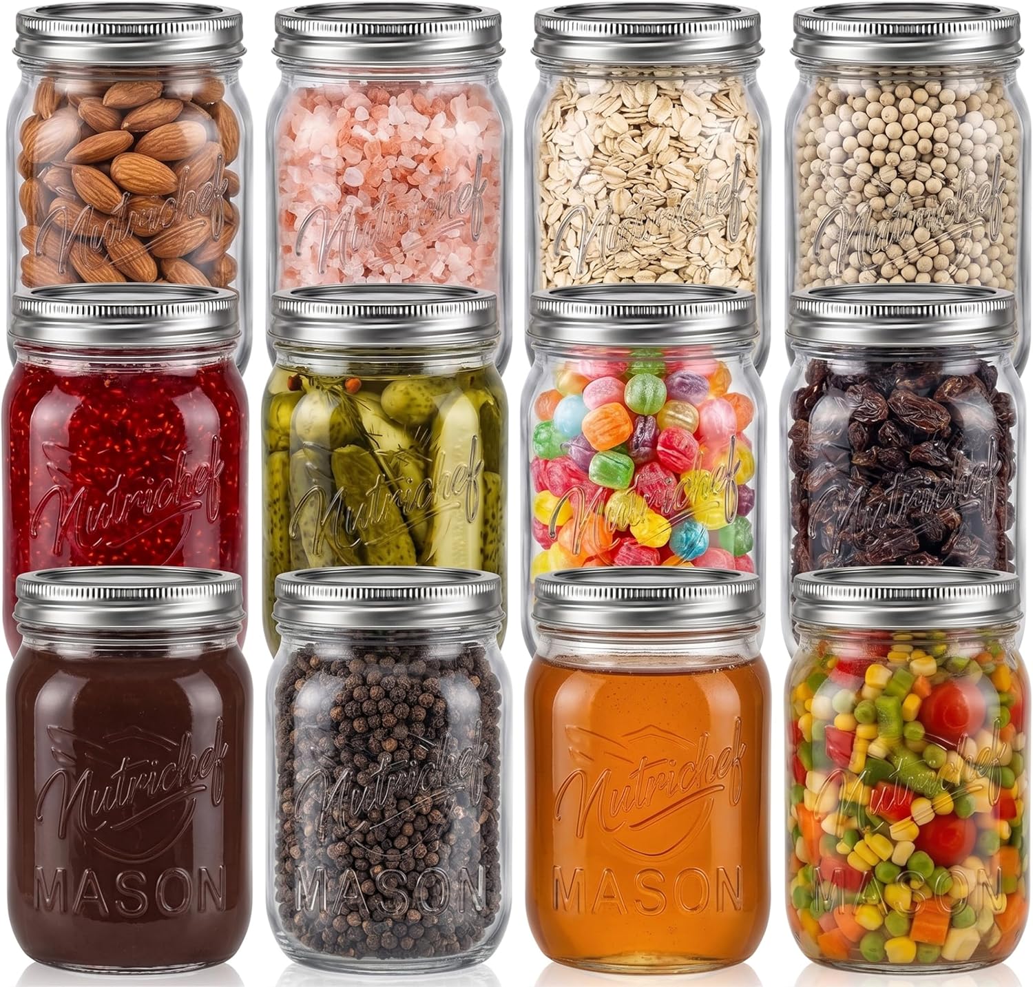 Set 12 Barattoli Vetro 473 ml NutriChef con Coperchi