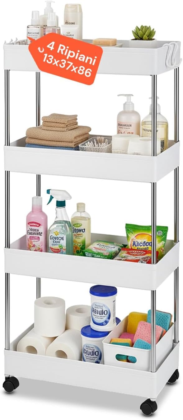 Carrello 4 ripiani Avilia Slim Bianco - Organizzatore salvaspazio