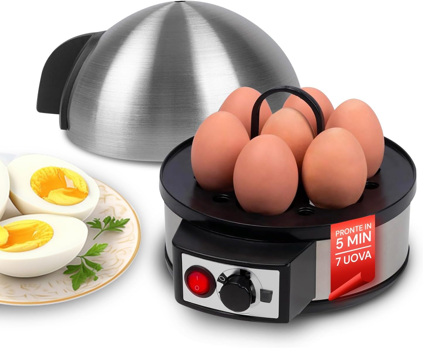 Avilia Cuociuova Compatto 400W per 7 Uova in Acciaio Inox