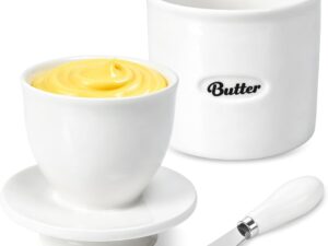 Burriera francese con coltello per burro morbido, bianco
