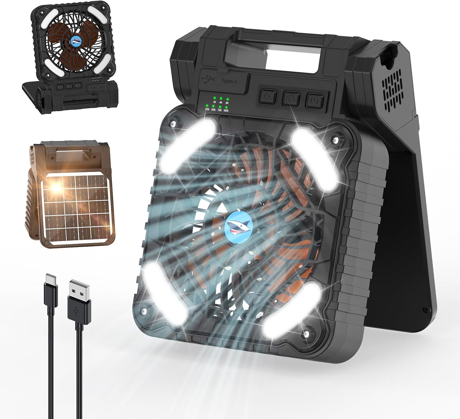 Smiling Shark Ventilatore Campeggio LED 6000mAh