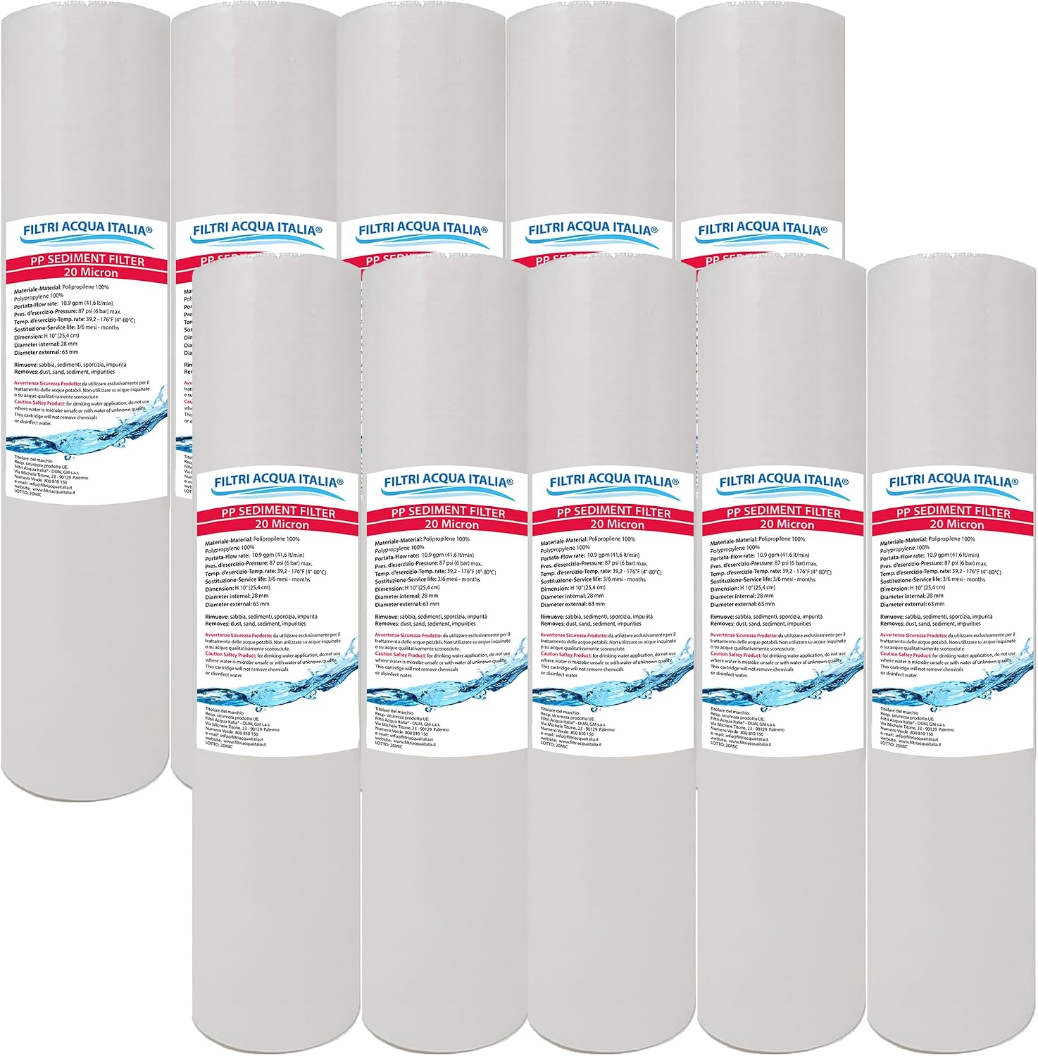 Cartuccia Filtro Acqua Sedimenti 10" - 20 Micron - Set 10 Pezzi