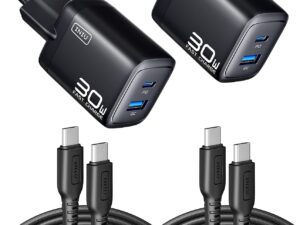 INIU Caricatore USB C 30W GaN, 2 porte + 2 cavi 60W
