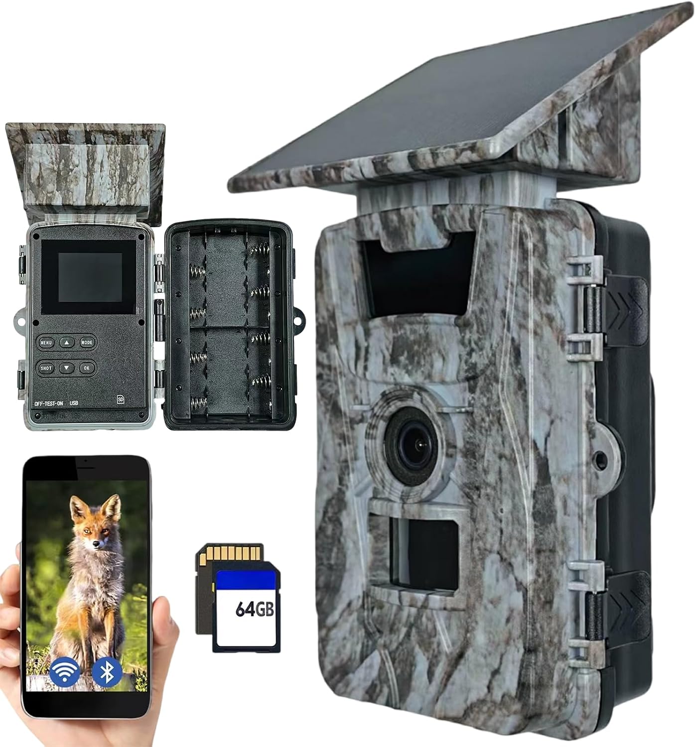 EMEBAY Fototrappola 4K 60MP WiFi Solare con Scheda 64GB