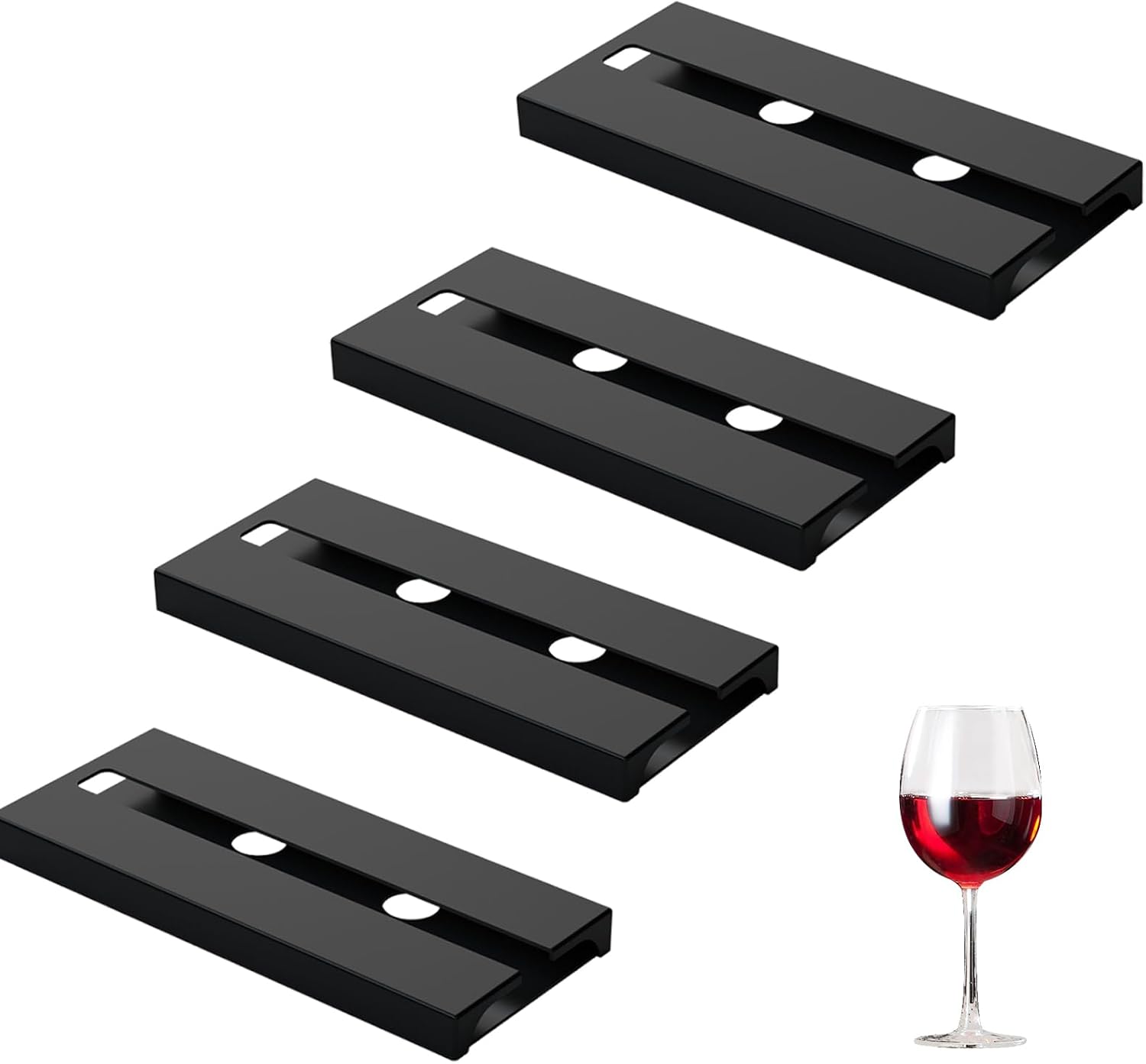 Porta bicchieri da vino sospeso, nero - 4 pezzi