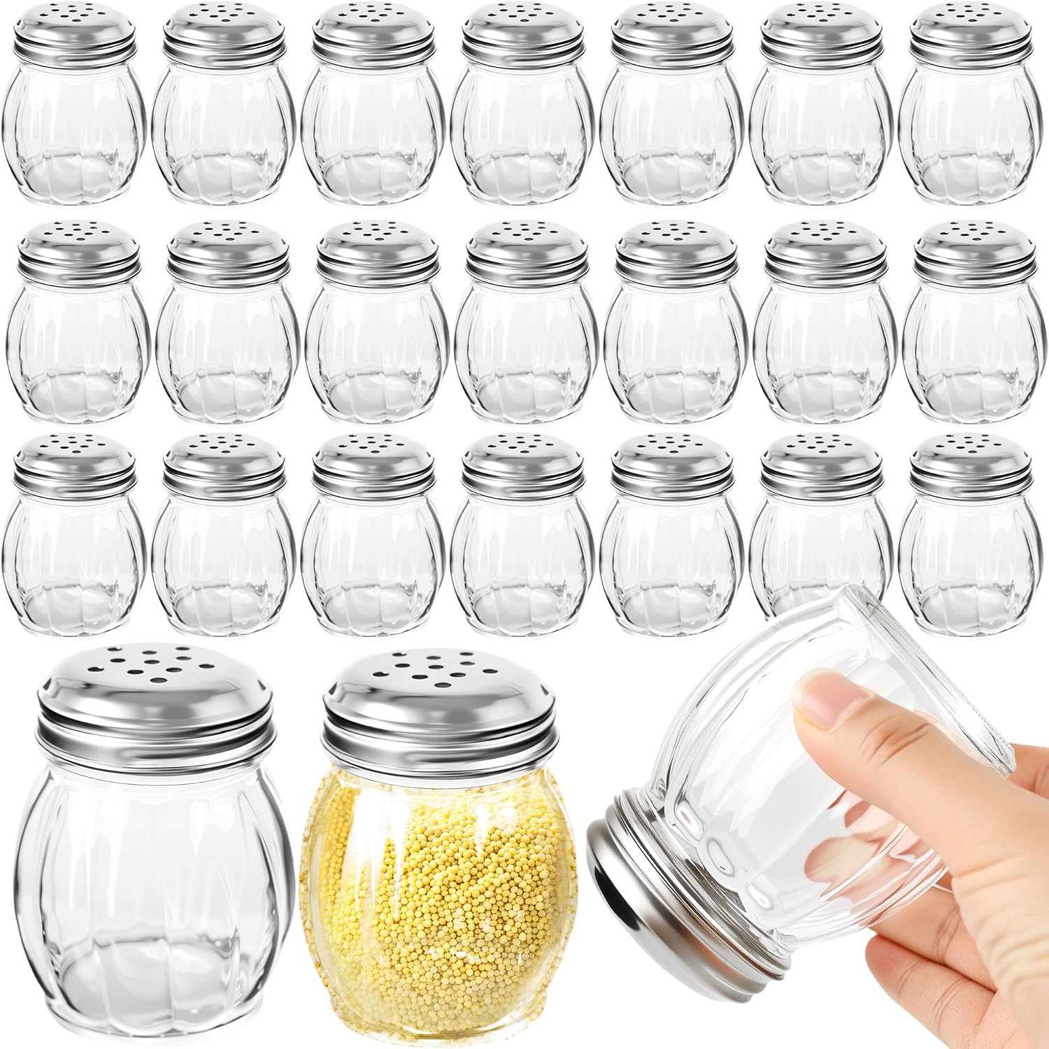 Confezione 24 shaker spezie vetro da 170 ml, coperchi inox