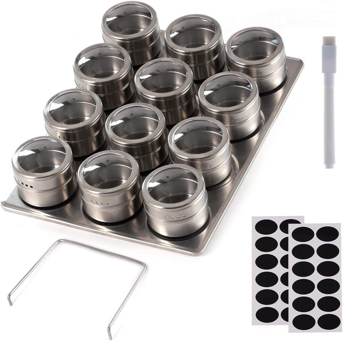 Set 12 barattoli spezie magnetici acciaio inox 100 ml