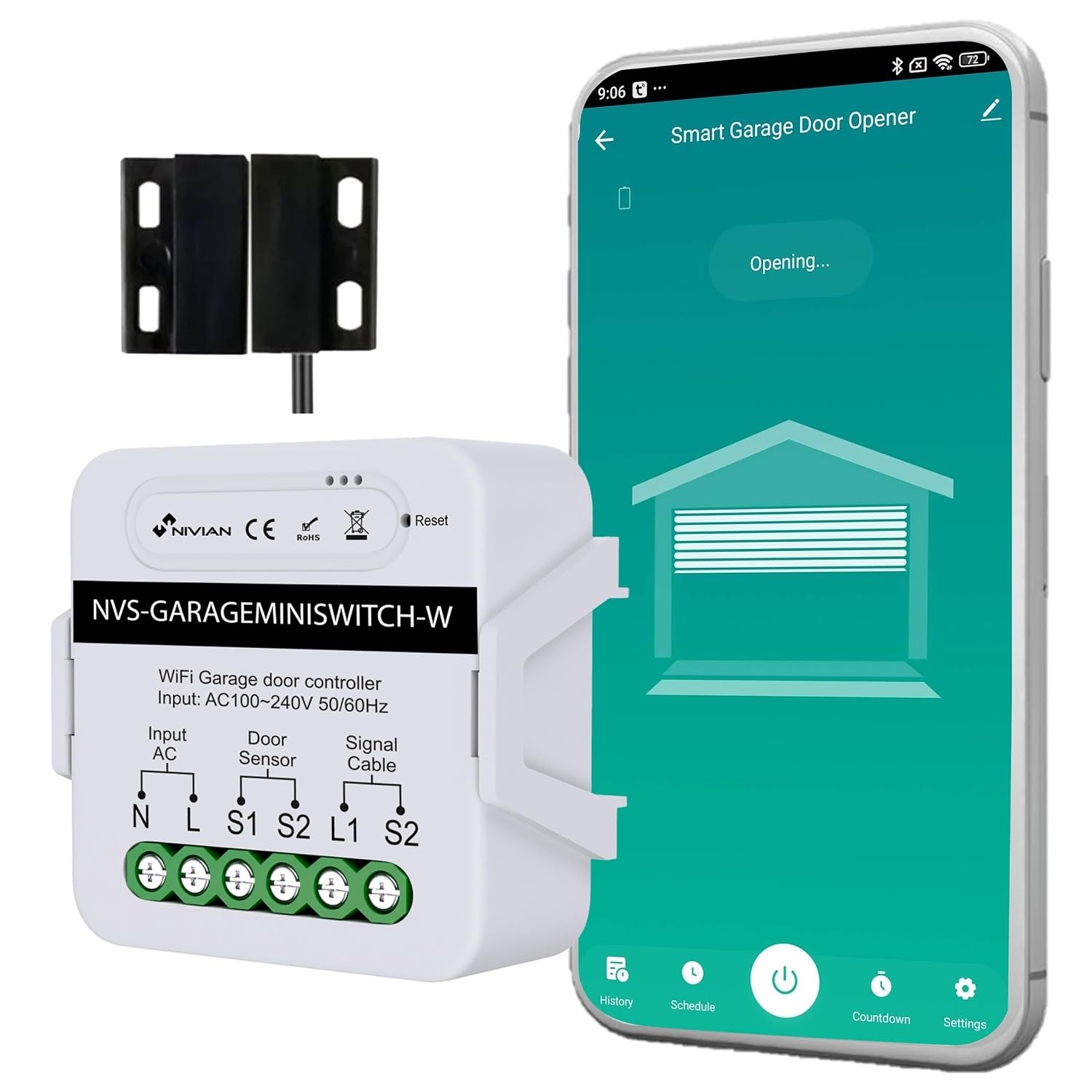 NIVIAN Controller WiFi per Porta Garage - Smart & Compatibile Alexa