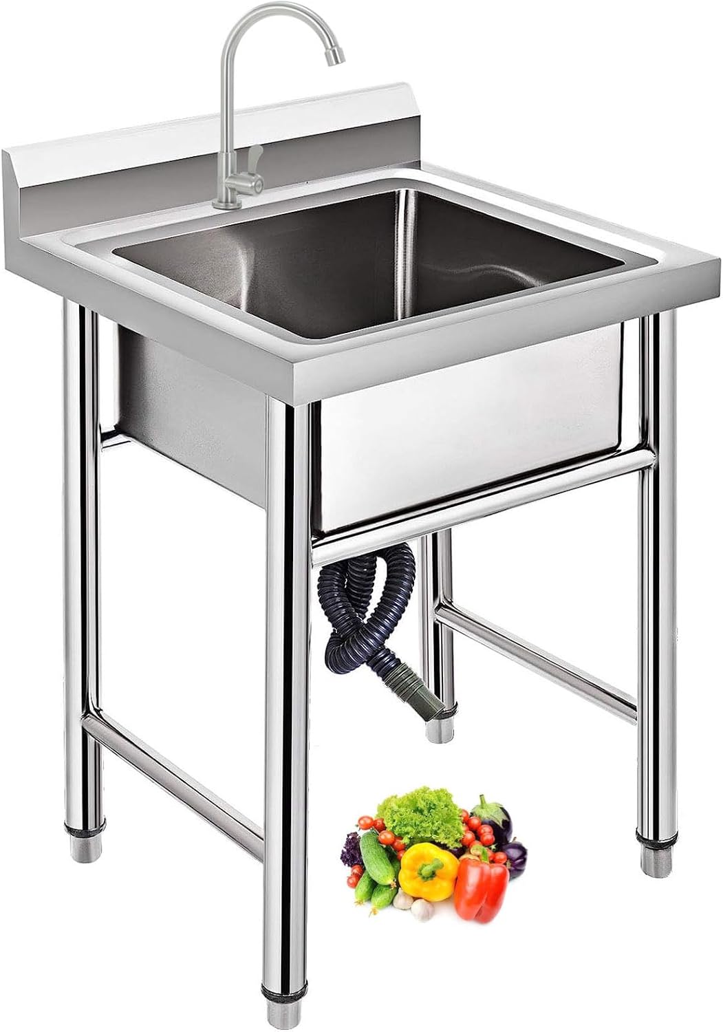 Lavello inox autoportante 1 vasca 50x50x80 cm professionale