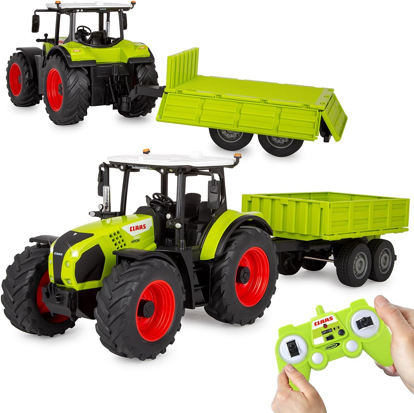 Trattore telecomandato JAMARA Claas Arion 660 con rimorchio ribaltabile 1:24