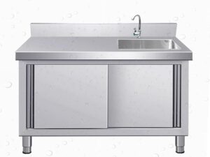 Lavello in acciaio inox con mobiletto e rubinetto