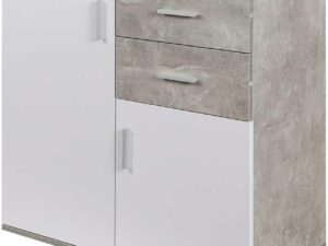 Mobile Madia Bakaji 2 Cassetti e 2 Ripiani - Bianco/Grigio