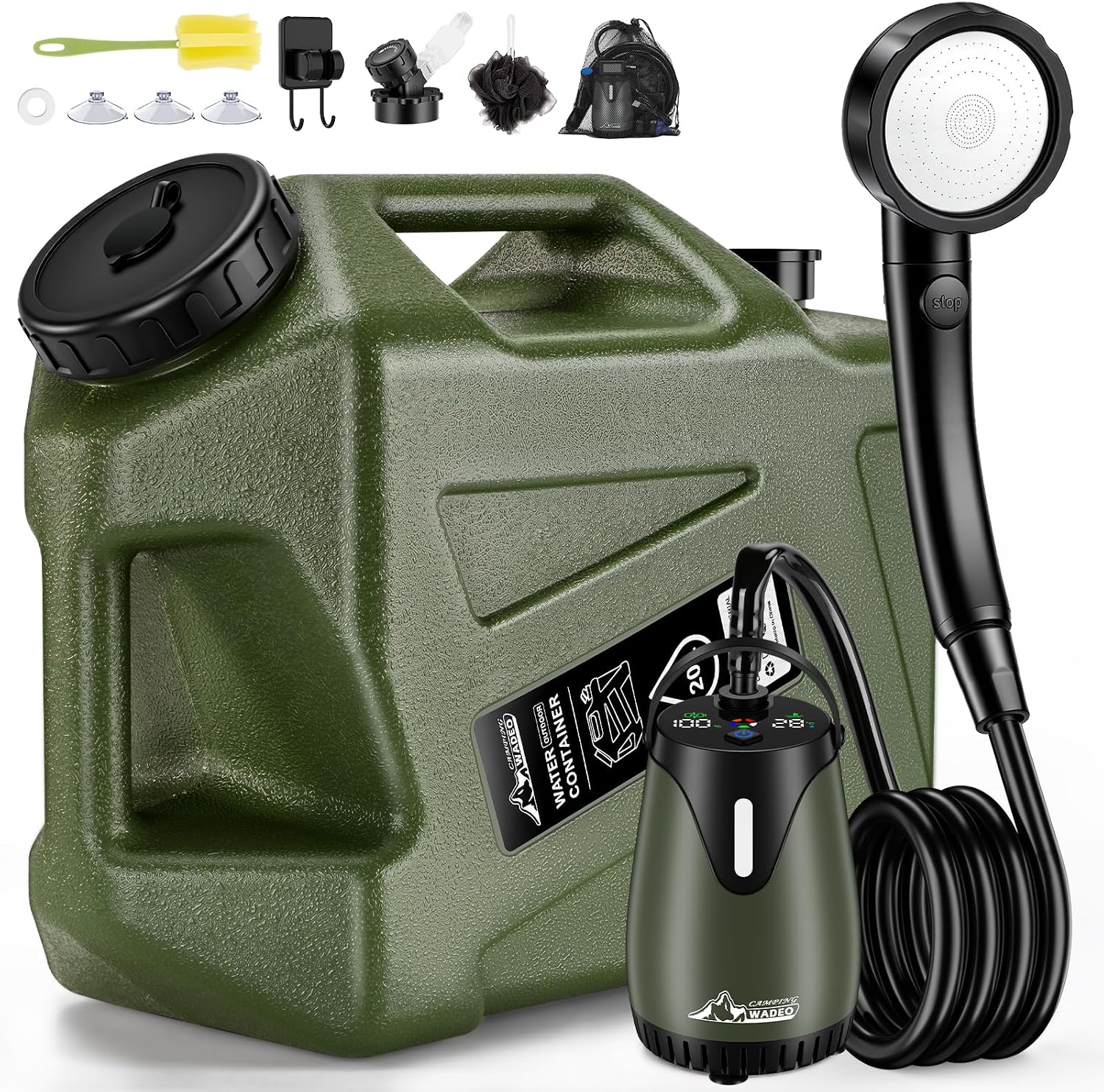 Doccia Portatile WADEO 20L con Pompa Manuale, Ideale per Campeggio