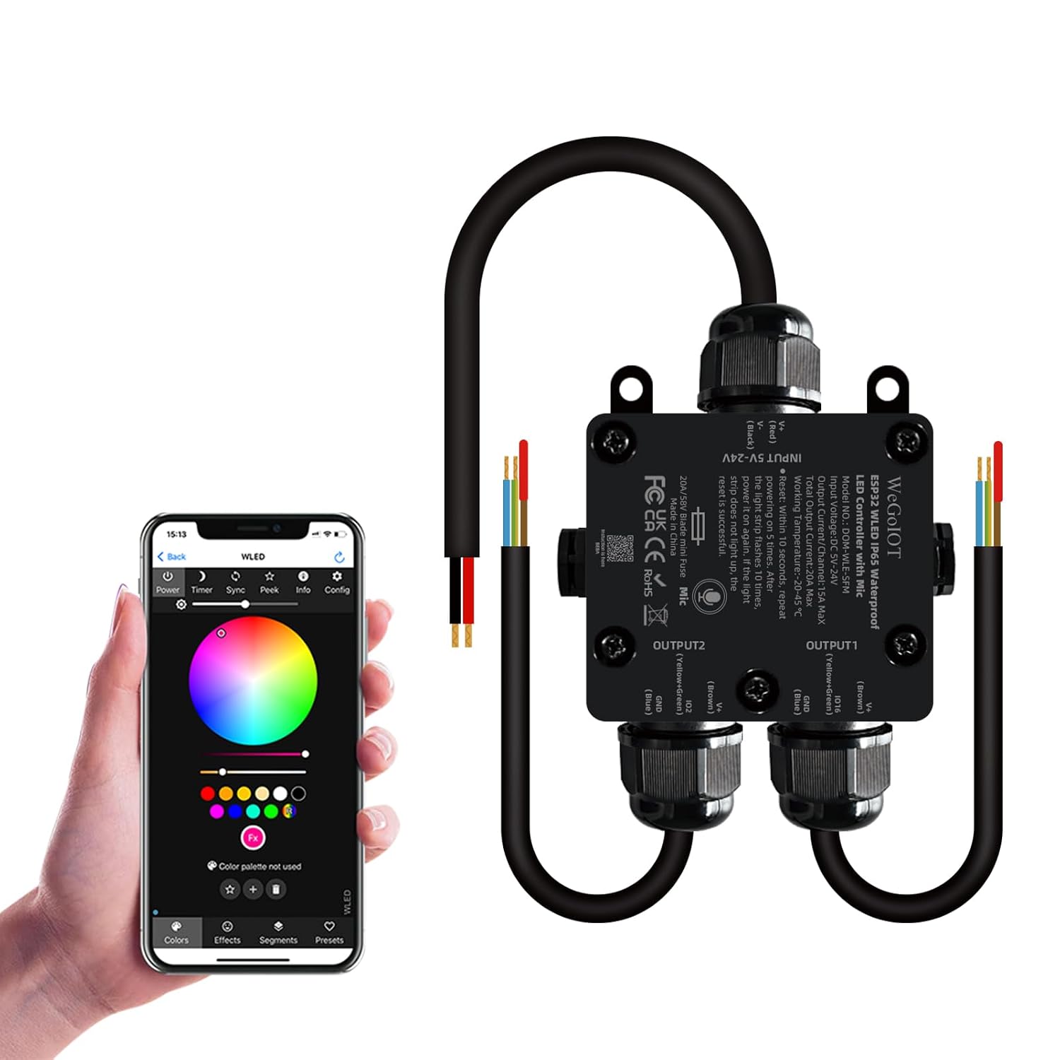 WeGoIOT Controller WLED impermeabile IP65 per LED RGB WS2812B