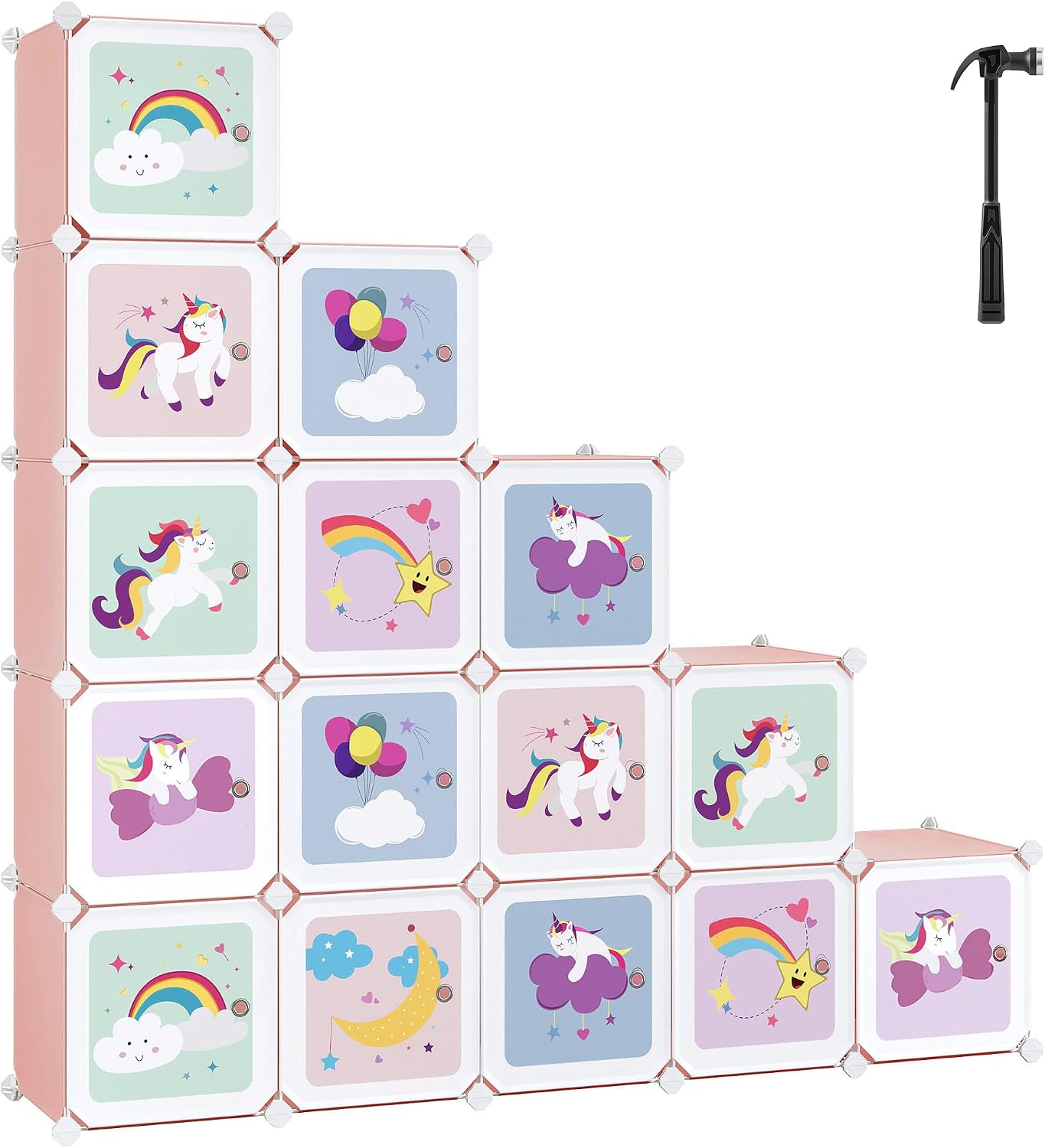 SONGMICS Armadio Cameretta Rosa 16 Cubi Modulare