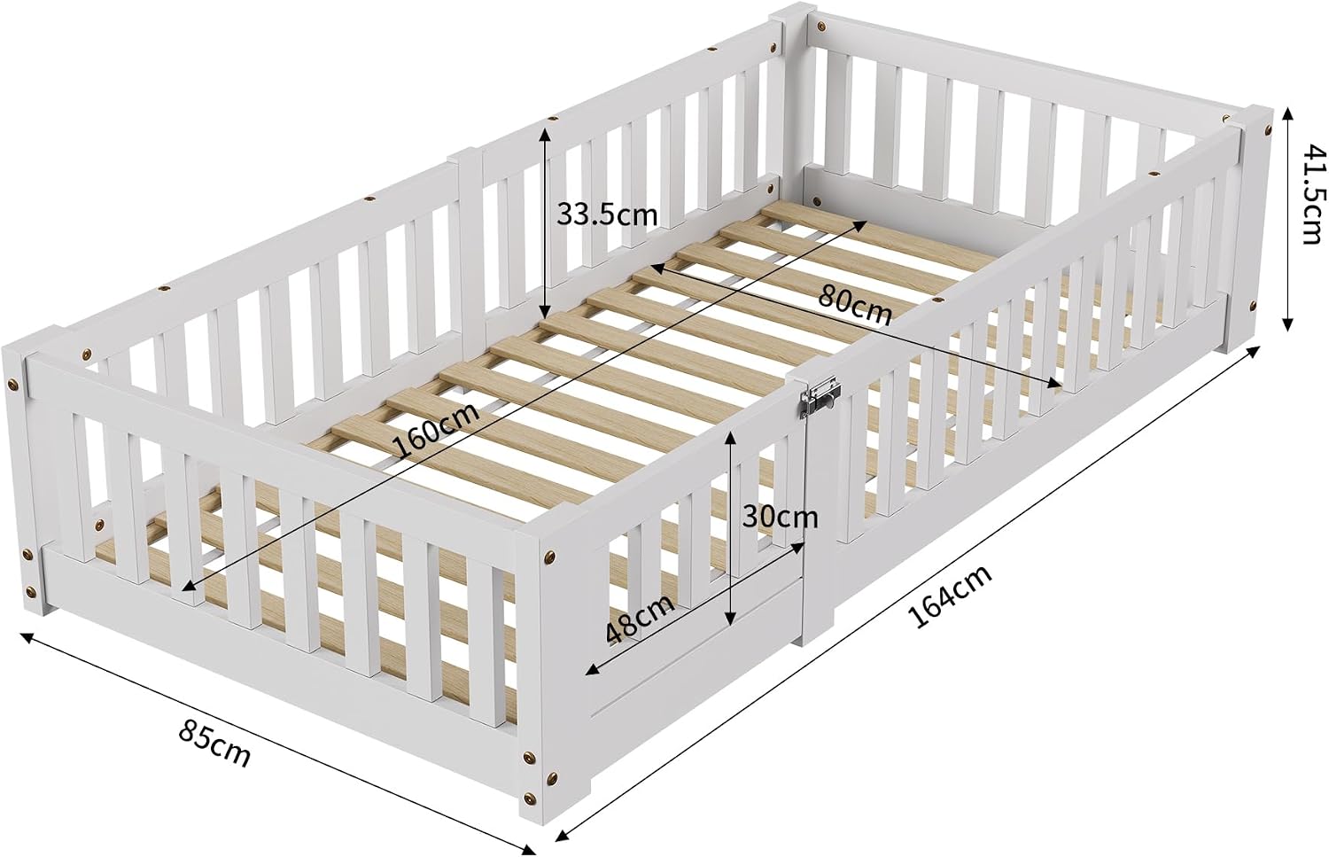 Letto Montessori 80x160 con Barriere e Porta Rimovibile