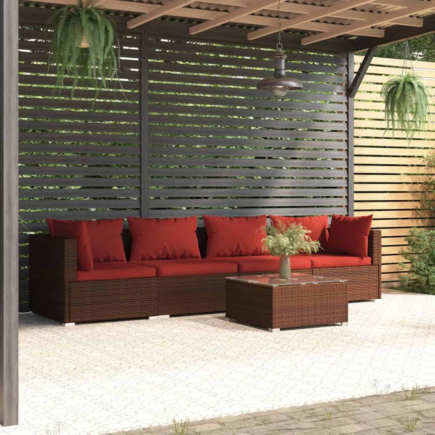Set divani modulari da giardino in polyrattan con cuscini
