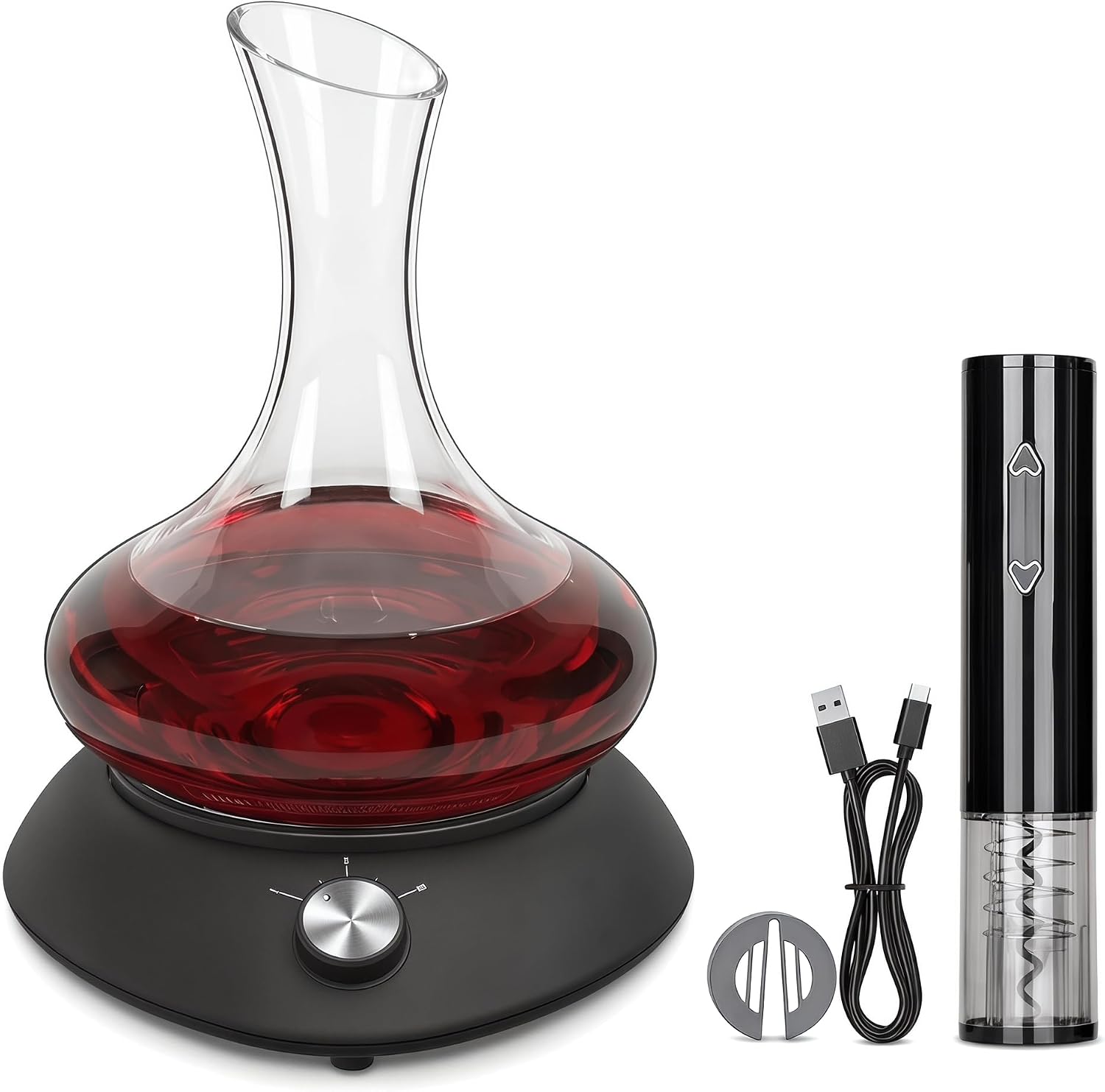 Set Decanter Vino con Shaker Elettrico Rotante