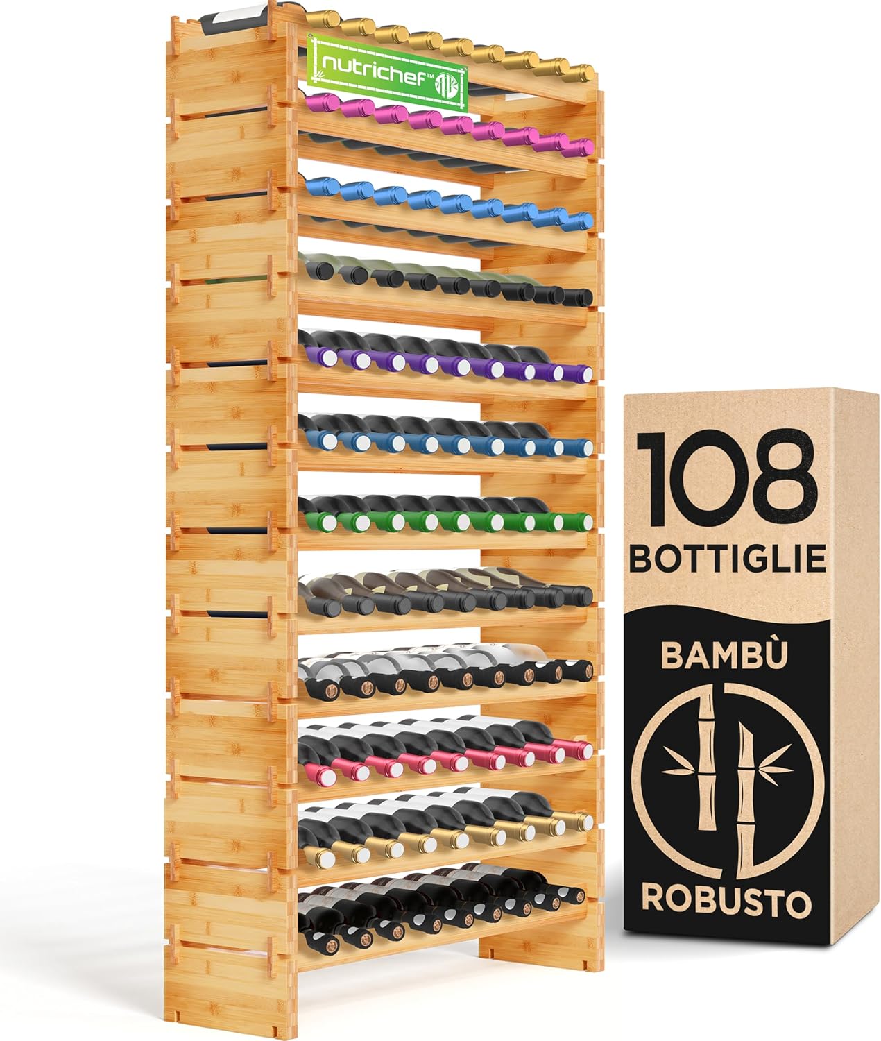 Cantinetta per Vino NutriChef in Bambù 108 Bottiglie