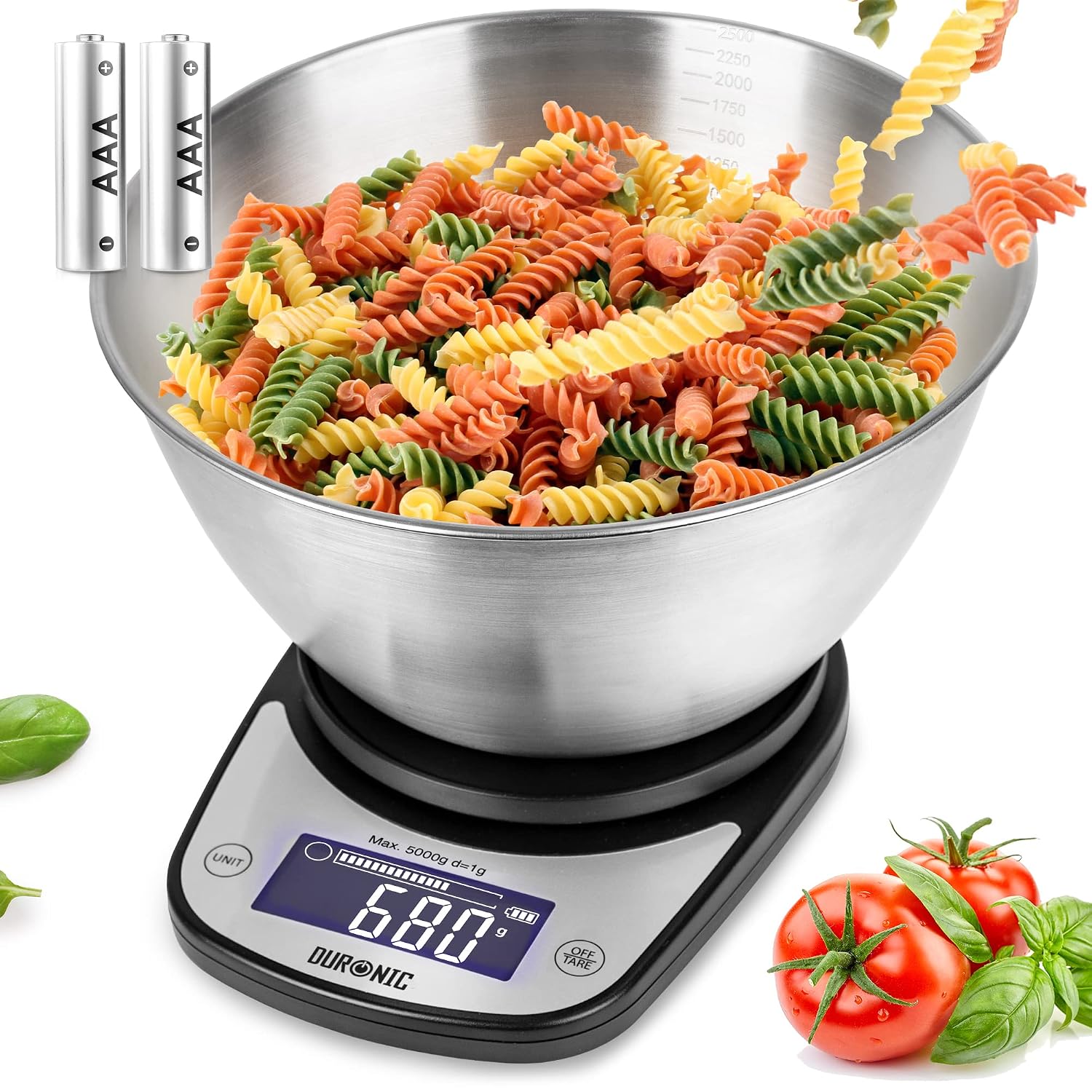 Duronic KS5000 Bilancia da Cucina 5 kg con Ciotola 2,5 L