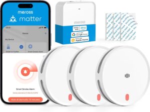 Meross Rilevatore Fumo WiFi Intelligente Matter, 3 Pezzi