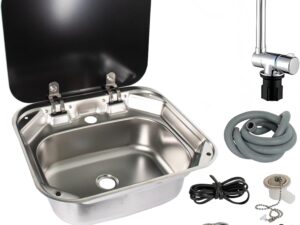 Lavello camper acciaio inox 42x37 cm con rubinetto pieghevole