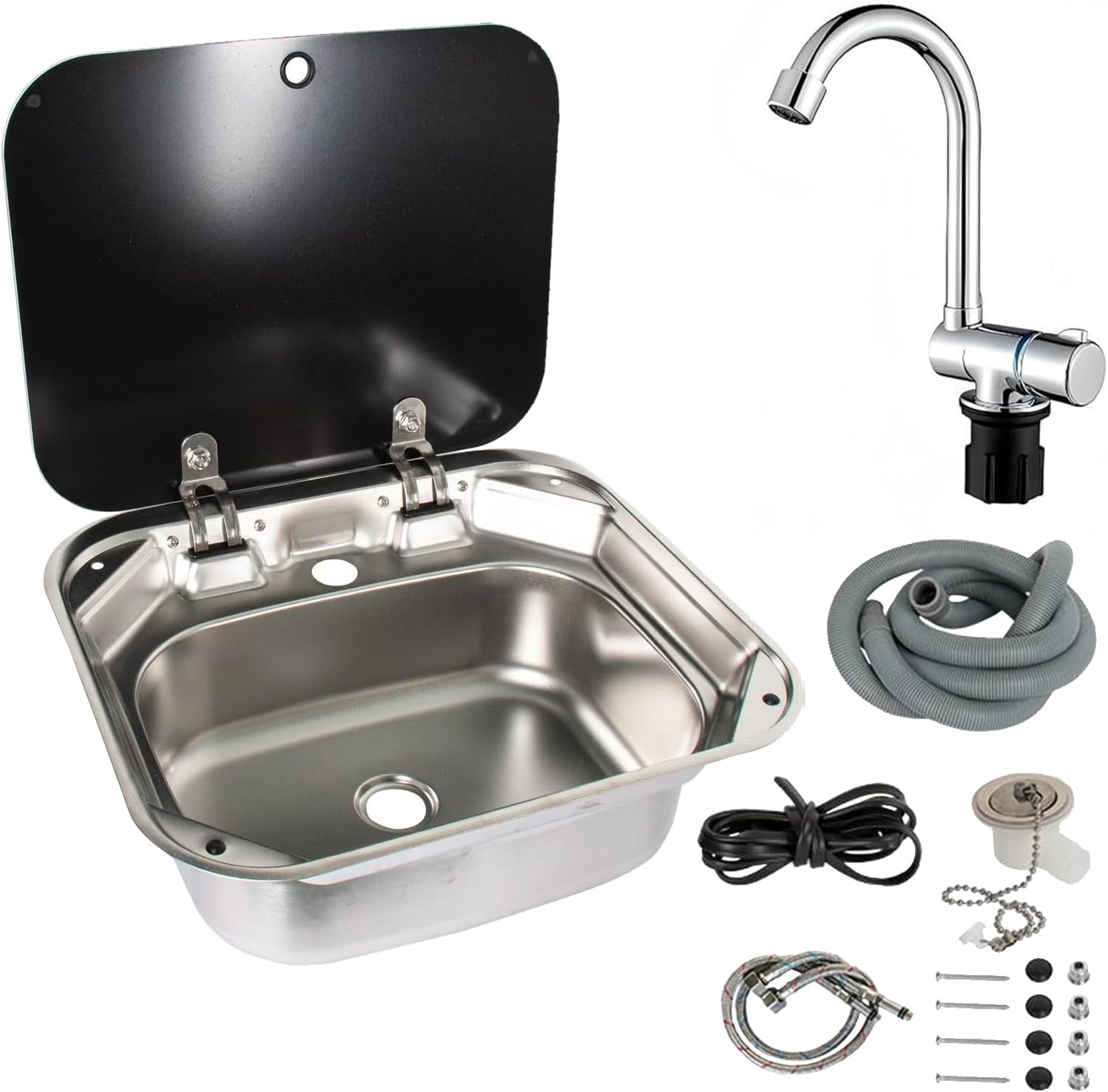 Lavello camper acciaio inox 42x37 cm con rubinetto pieghevole