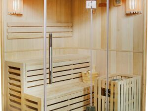 Sauna Espoo in legno abete 150x150 cm, 6 kW Harvia