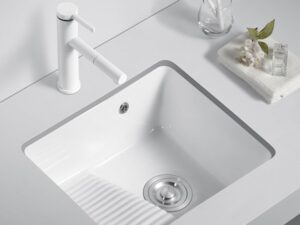 Lavandino ceramica sottopiano rettangolare con troppopieno