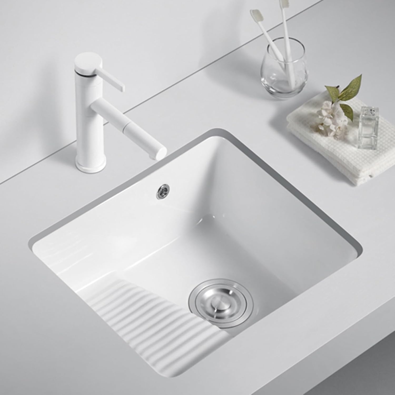 Lavandino ceramica sottopiano rettangolare con troppopieno