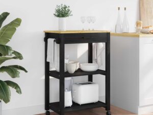 Carrello da cucina Monza in pino nero 60x40x88,5 cm
