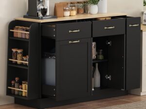 Credenza moderna nera con scomparti e pattumiera