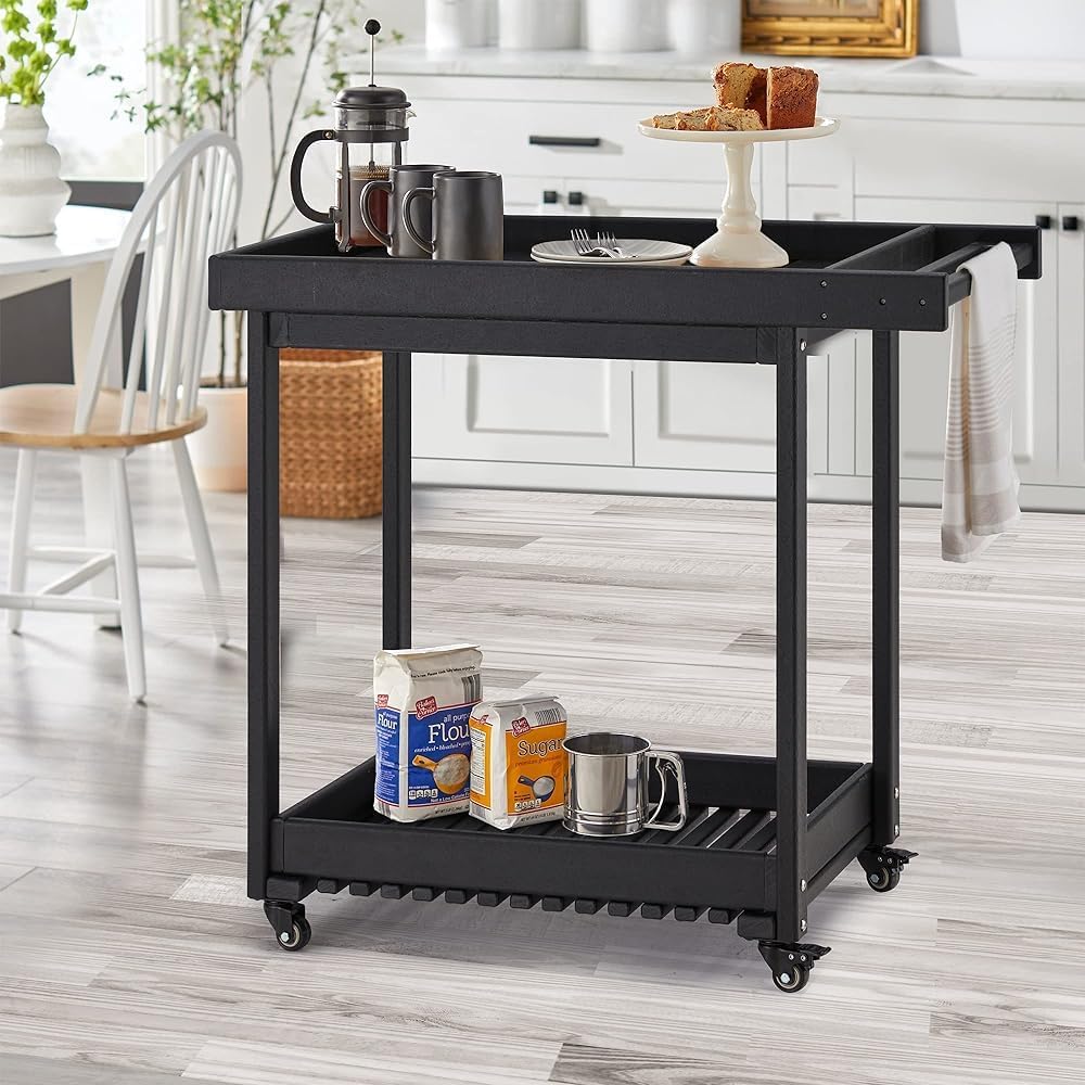 Carrello Barbecue Mobile con Doppio Ripiano - 4 Ruote