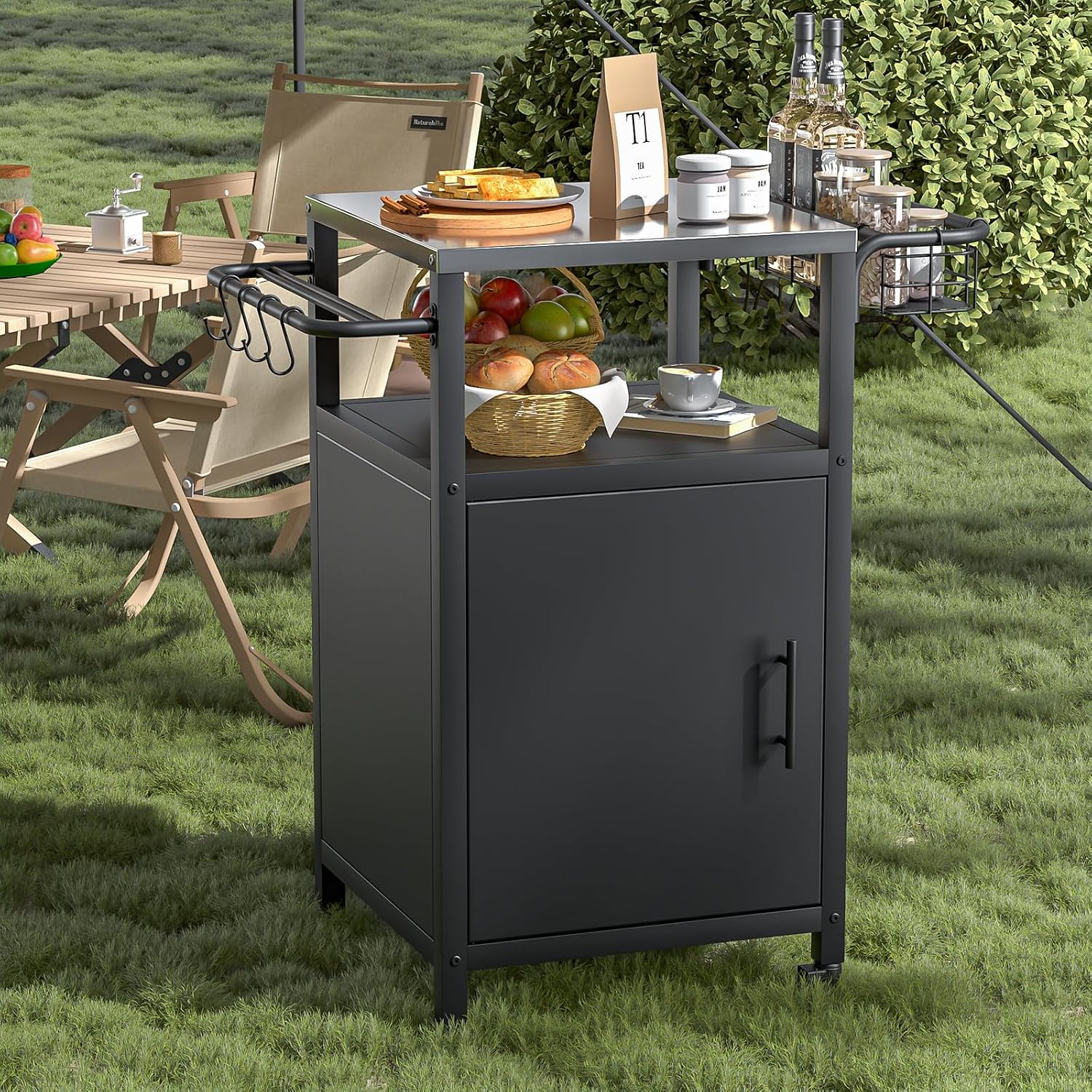 Carrello barbecue con piastra inox, nero