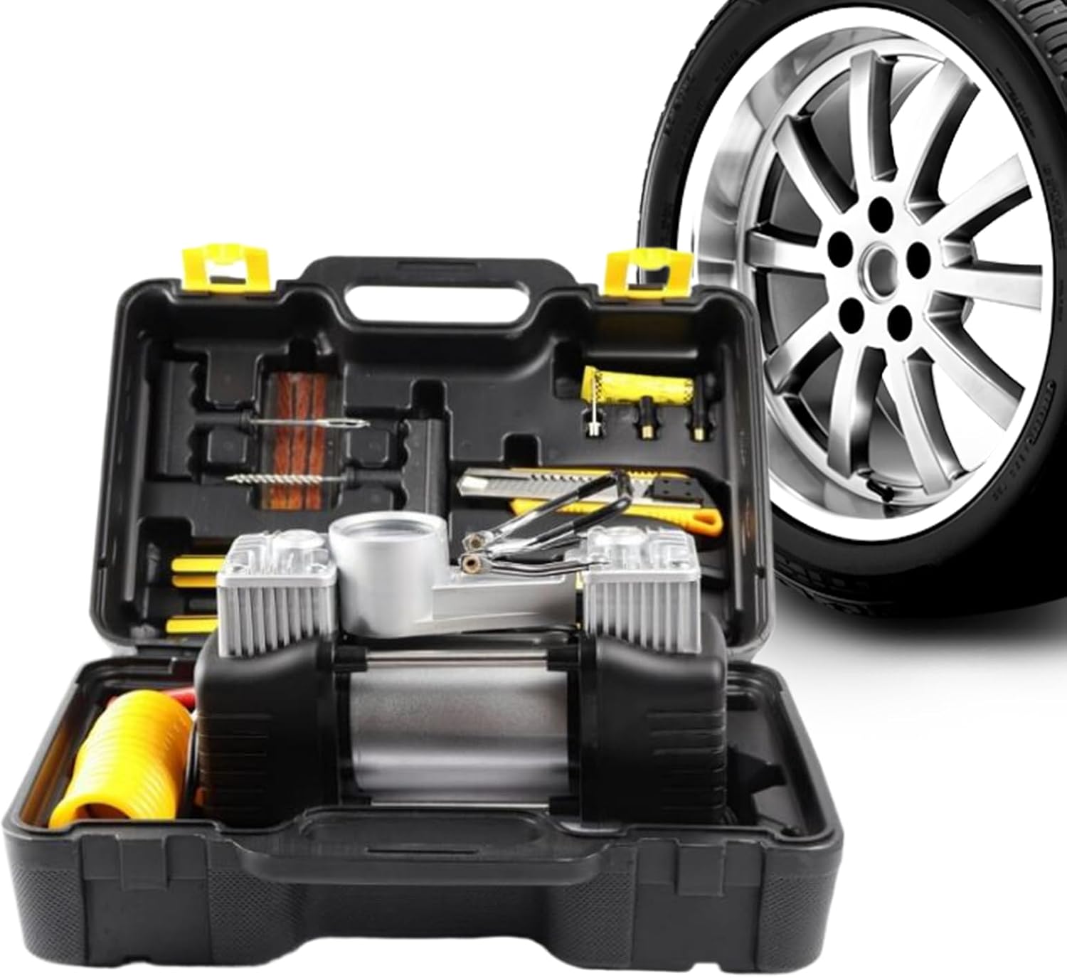 Cassetta attrezzi con compressore 12V per auto bici moto