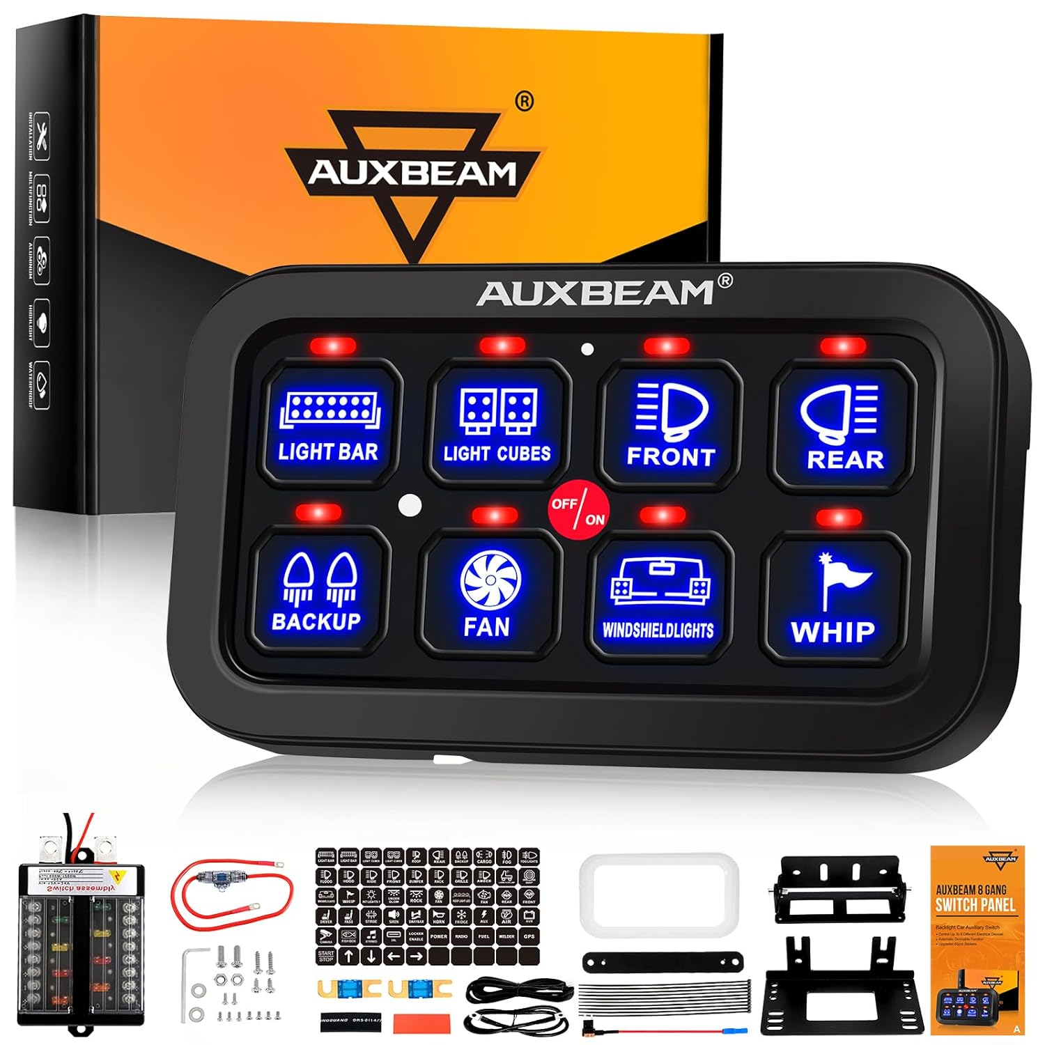 Auxbeam Pannello Interruttori BB80 da 8 Posti, 12-24V