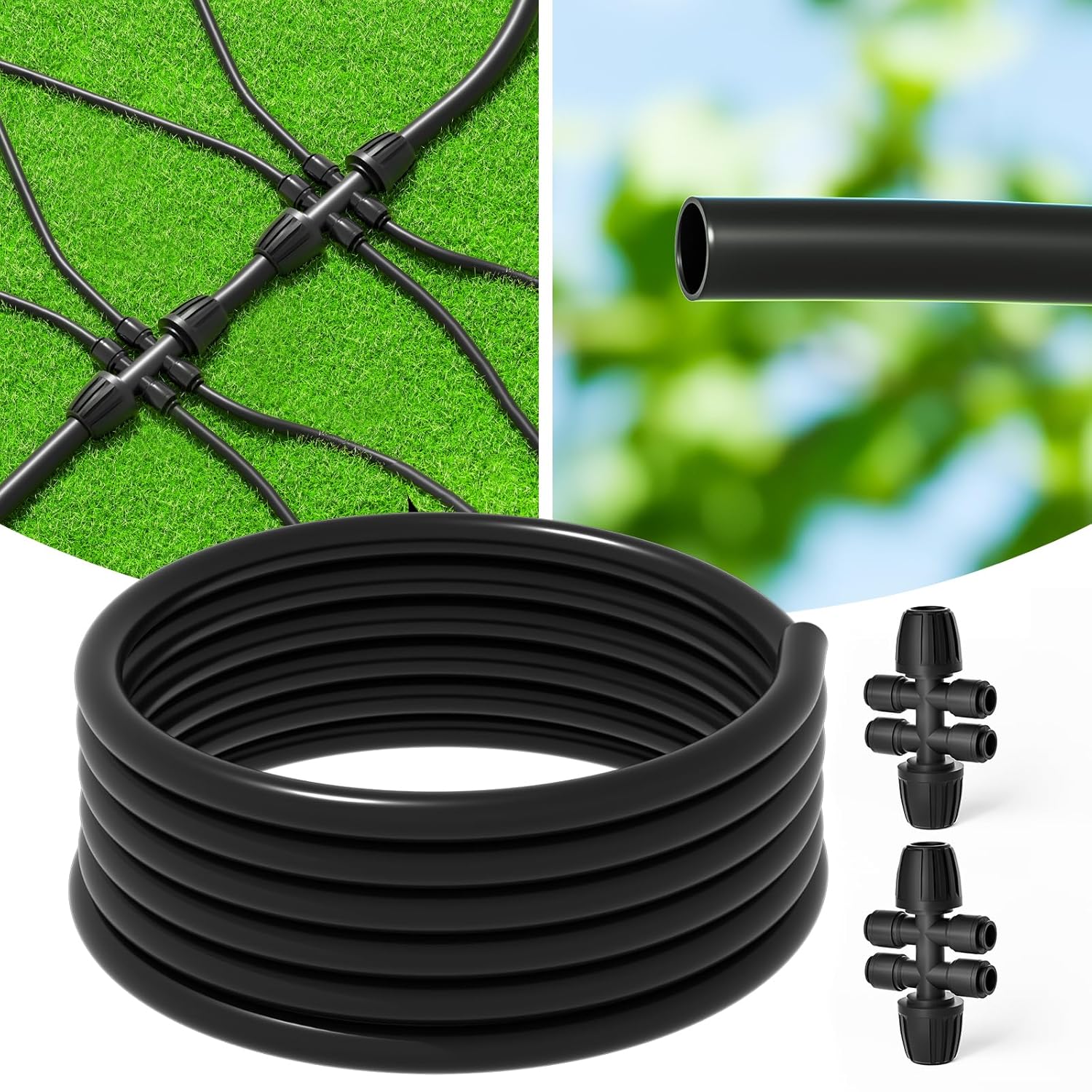 MIXC Kit irrigazione a goccia 6,3m con connettori 4 vie