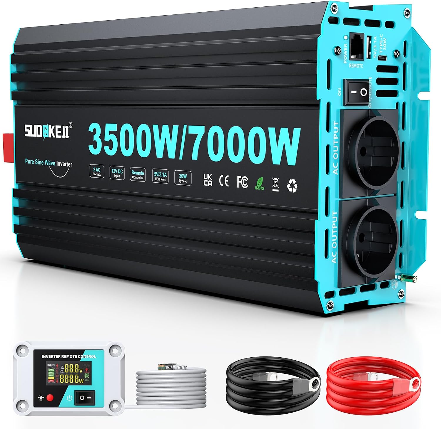 Inverter SUDOKEJI 3500W: Onda Pura, Telecomando LCD, Porte USB-C