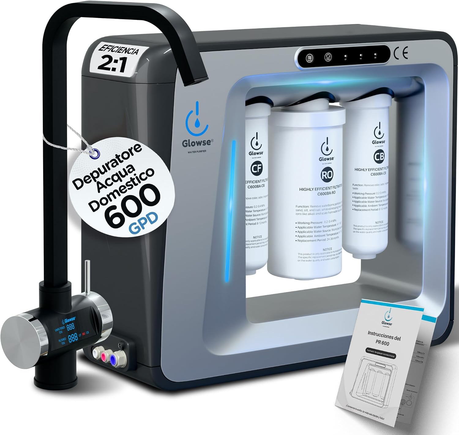 PR600 Depuratore Osmosi Inversa 7 Stadi con Rubinetto Digitale