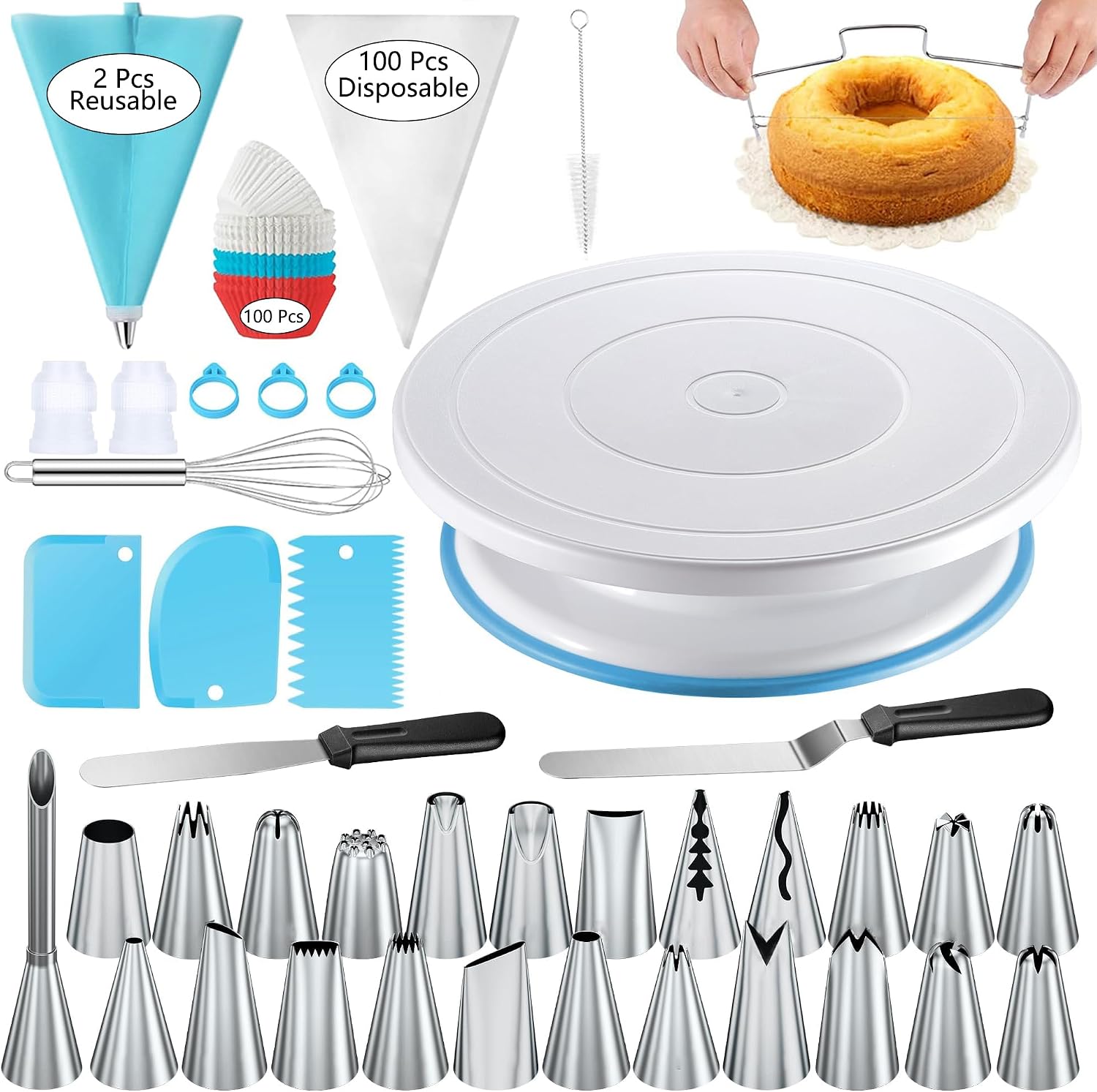 Kit decorazione torte professionale - 24 punte + piatto girevole