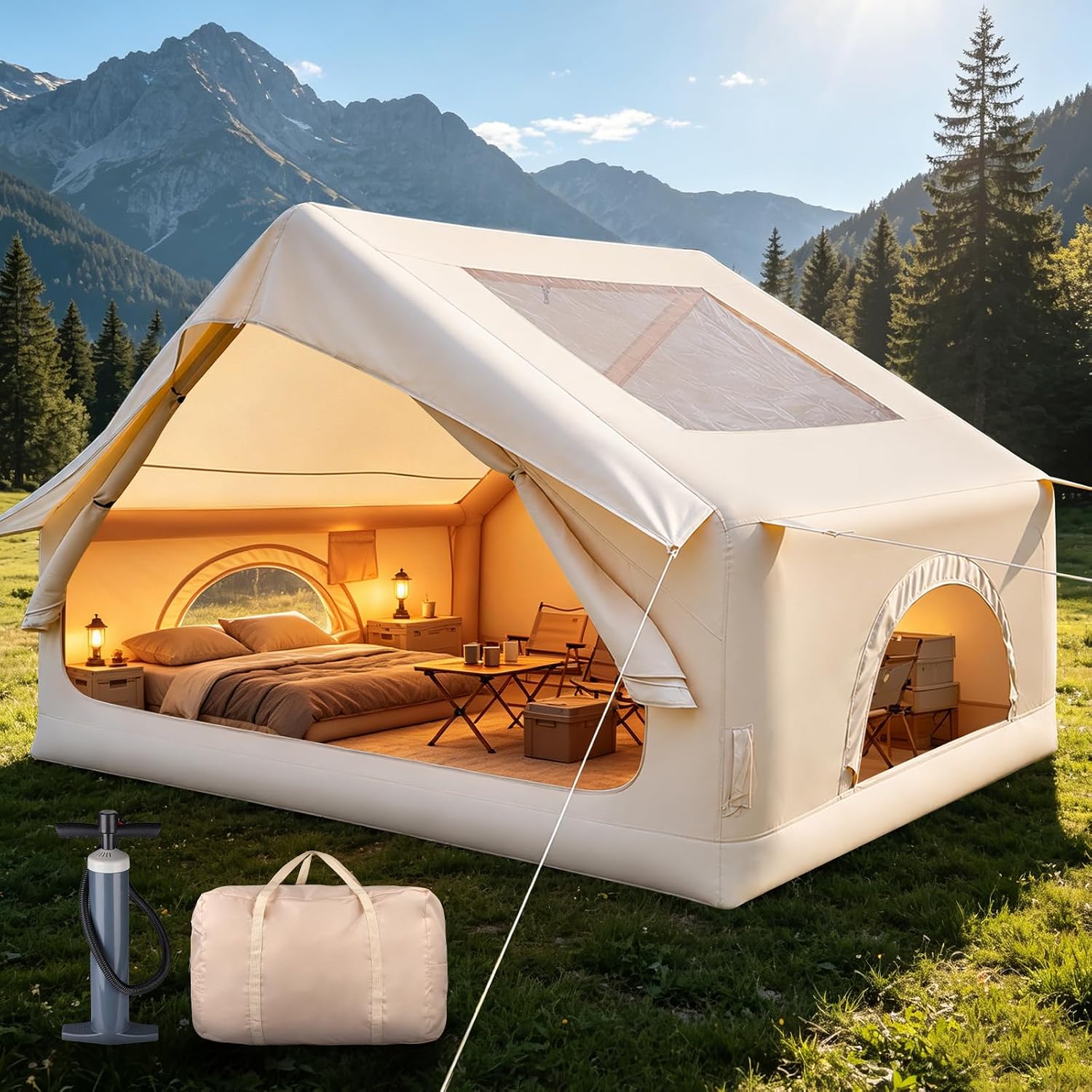 Tenda gonfiabile 3-4 persone, impermeabile e UV, Bsteciar
