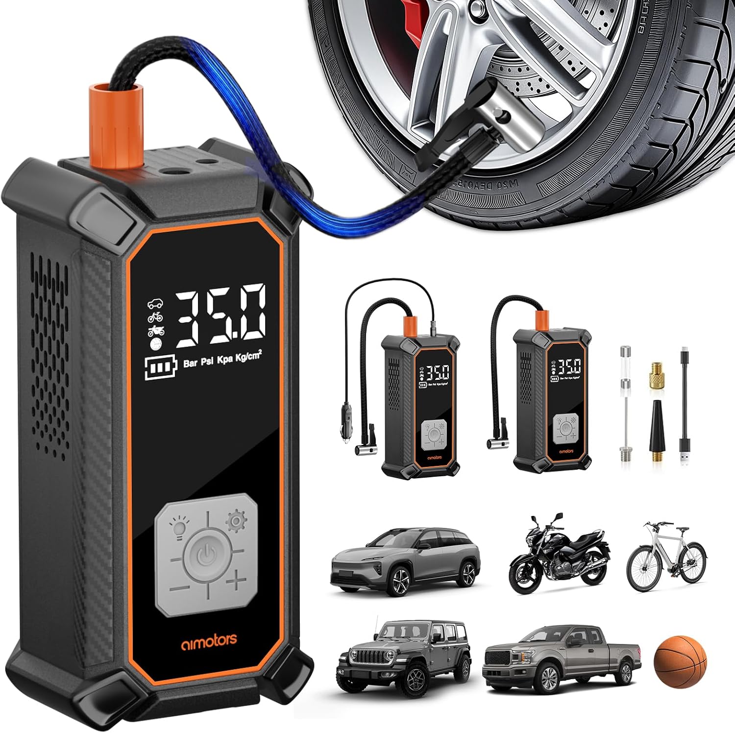 Compressore d'aria portatile AIMOTORS, doppia alimentazione