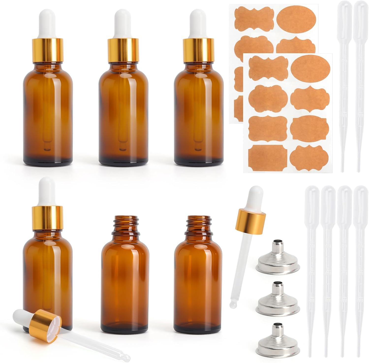 Set 6 flaconi contagocce vetro ambrato 30ml