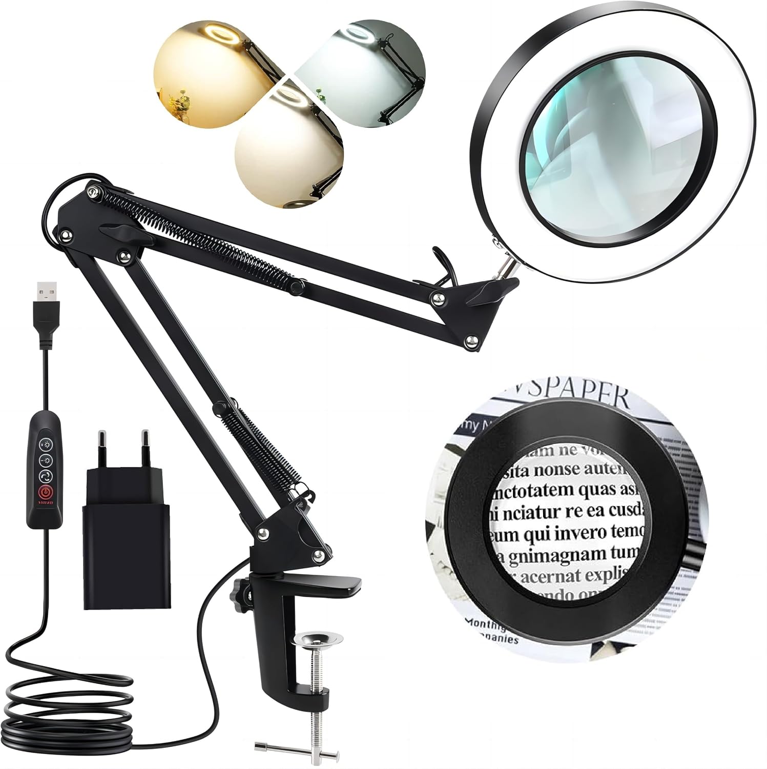 Lampada con lente 10x e luce regolabile - Kevsuvqin