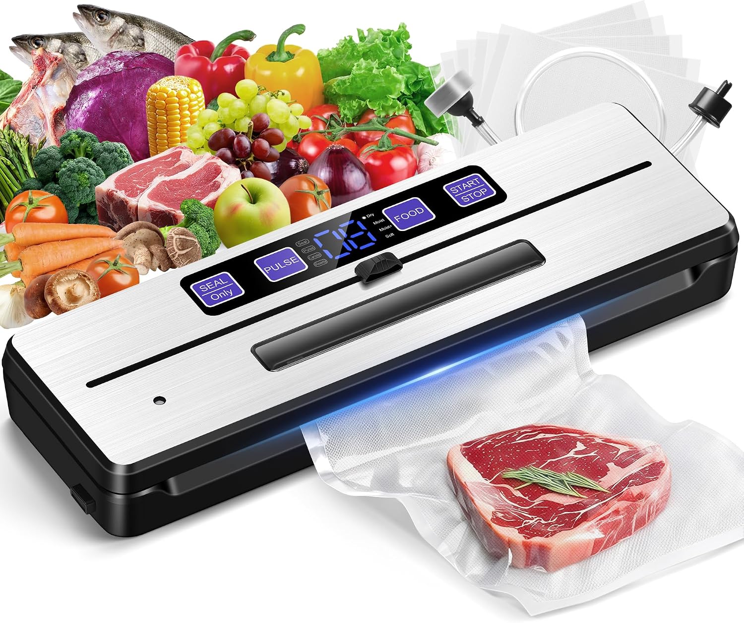 LanBlu Macchina Sottovuoto 7in1, 80KPA per Alimenti Freschi