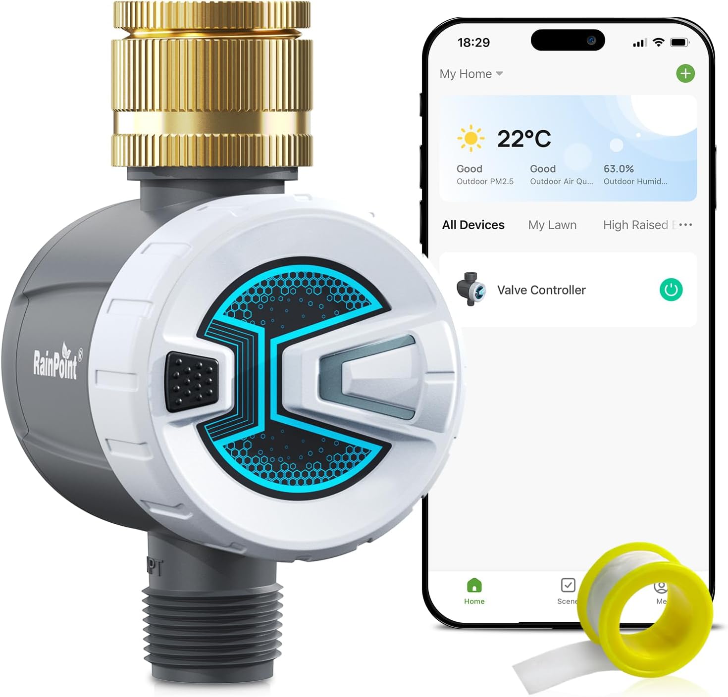 RAINPOINT Centralina Irrigazione Bluetooth con Ingresso Ottone