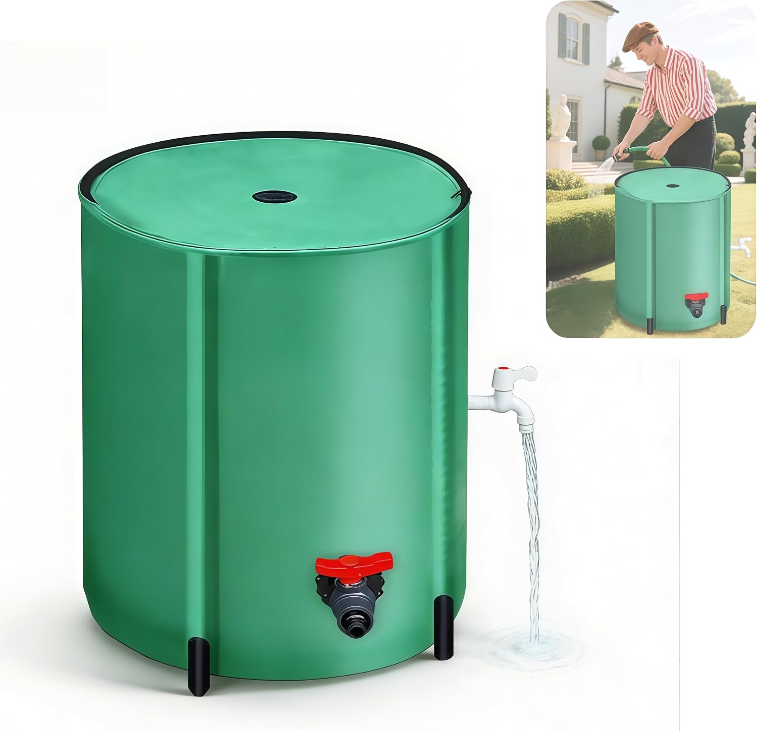 Secchio Acqua Piovana 200L Pieghevole con Filtro e Rubinetti