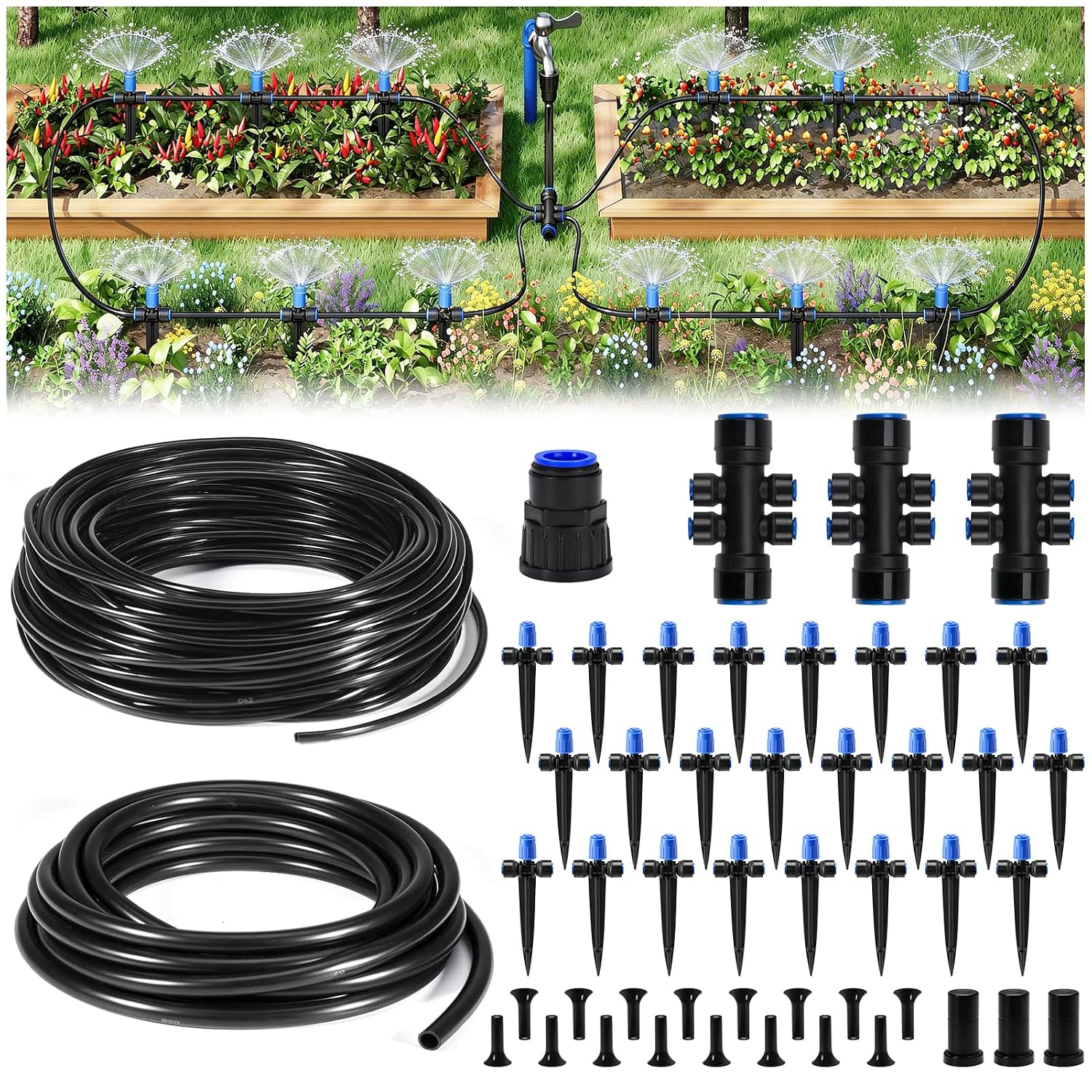 HIRALIY Kit irrigazione automatica 40 m, gocciolatori regolabili