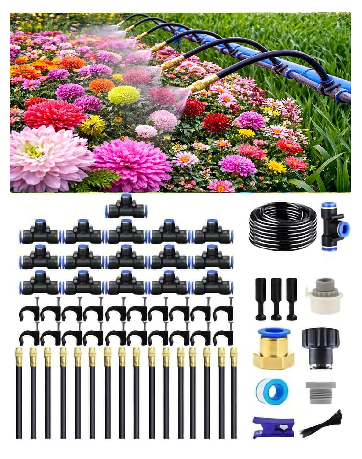 Sistema irrigazione giardino a goccia 15 m con ugelli 360°