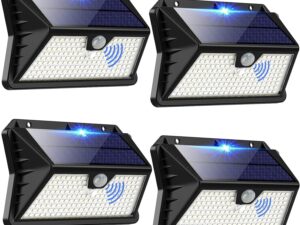 Faro LED Solare Esterno 4 Pezzi 185 LED con Sensore Movimento